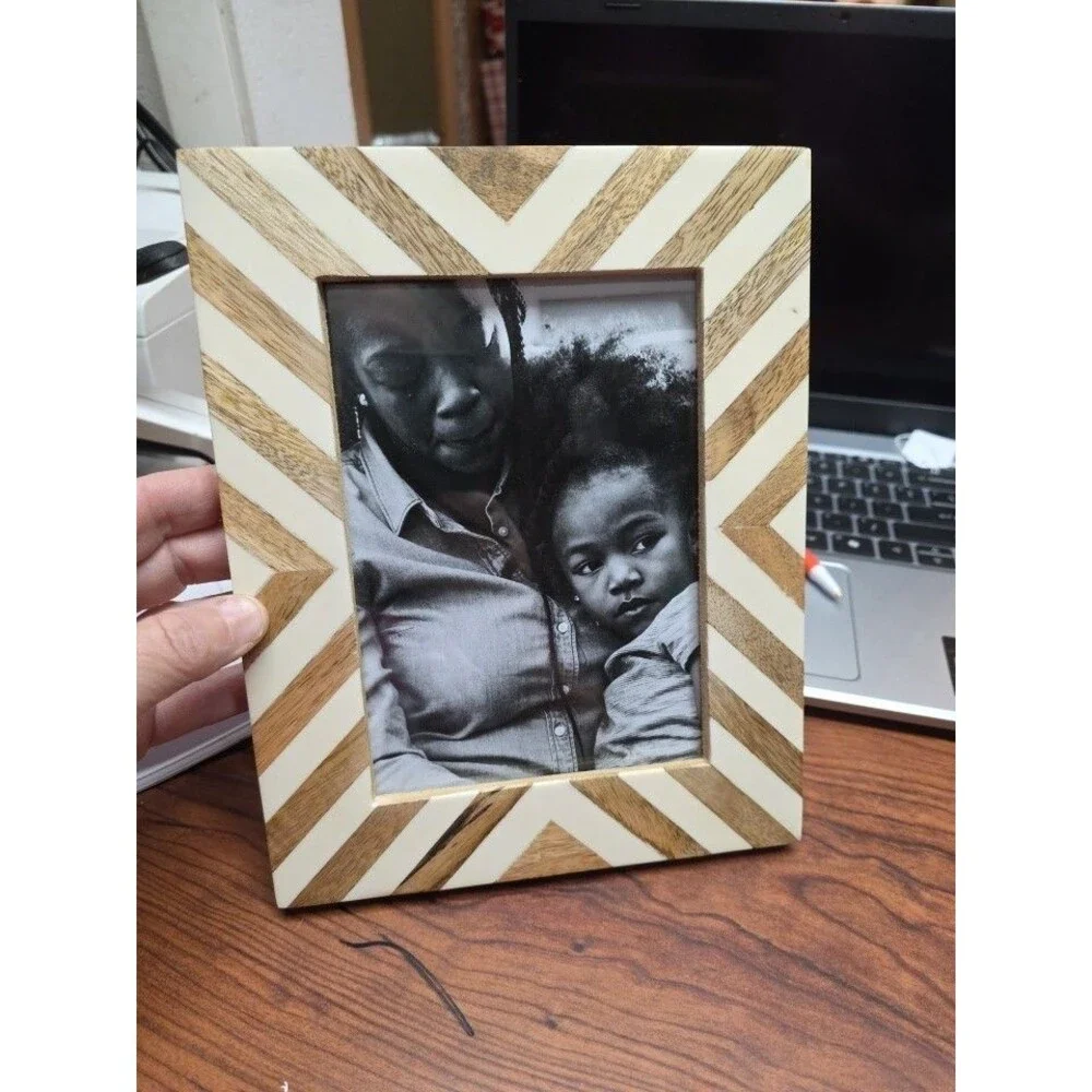 Threshold Chevron Wood & Resin Photo Frame 5x7 - Boho Modern Decor .